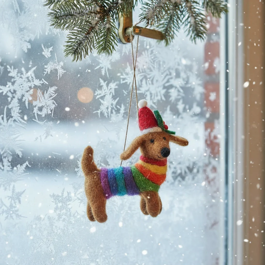 Festive Rainbow Dog Felt Ornament