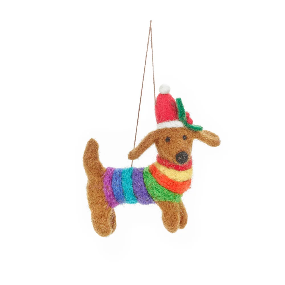 Festive Rainbow Dog Felt Ornament - Image 2