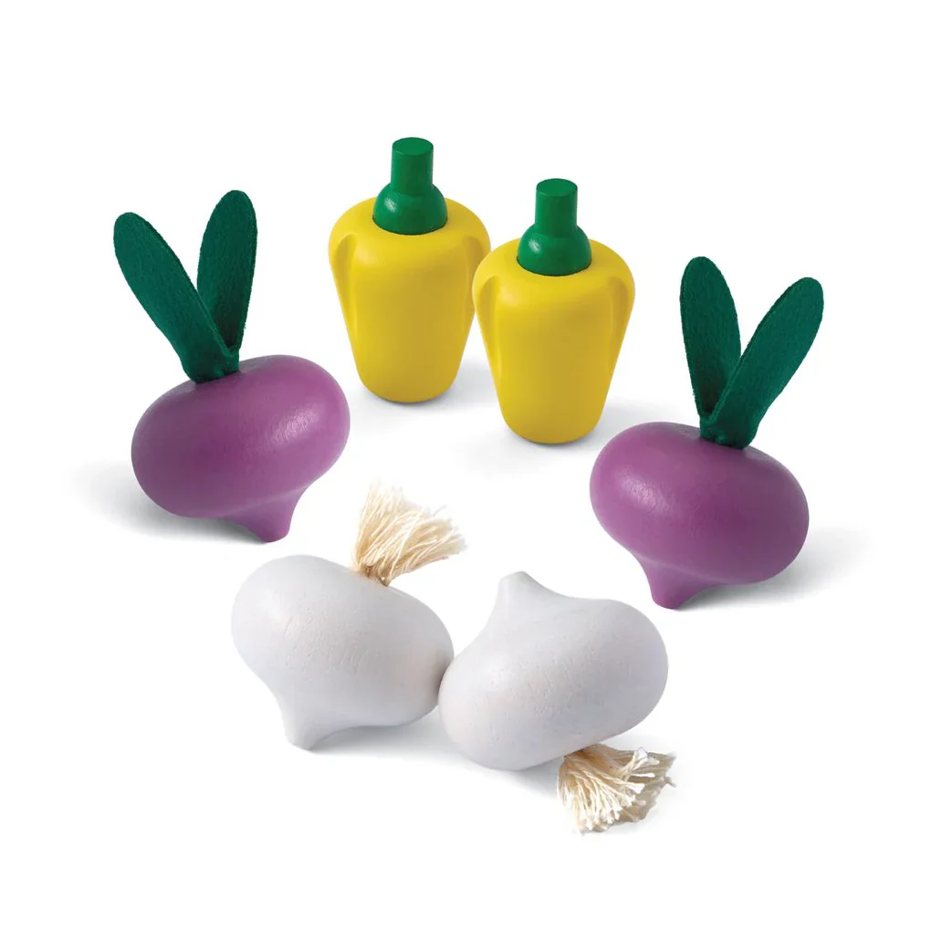 Fresh Produce Set | Radishes, Garlics & Yellow Bell Peppers