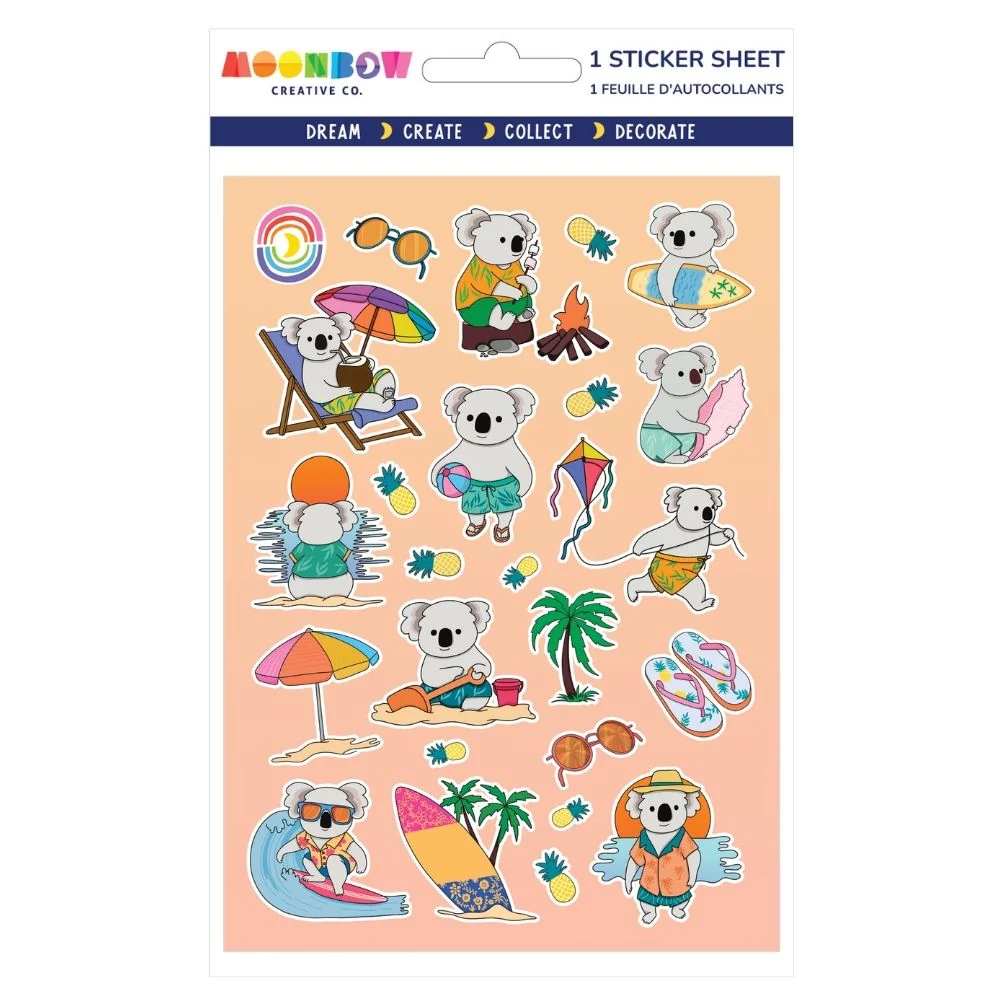 Koala Catching Waves Glossy Stickers