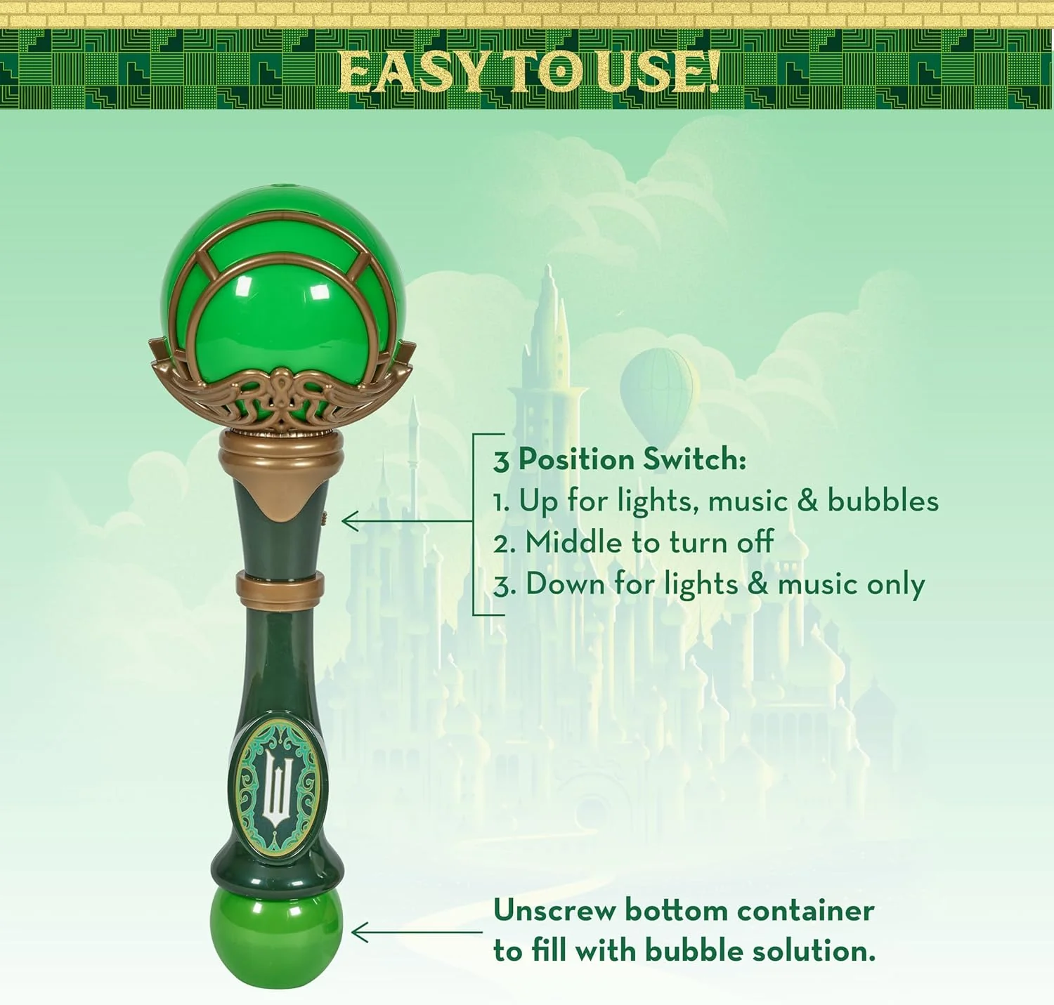 Lights & Sounds Bubble Wand | Wicked Elphaba - Image 4