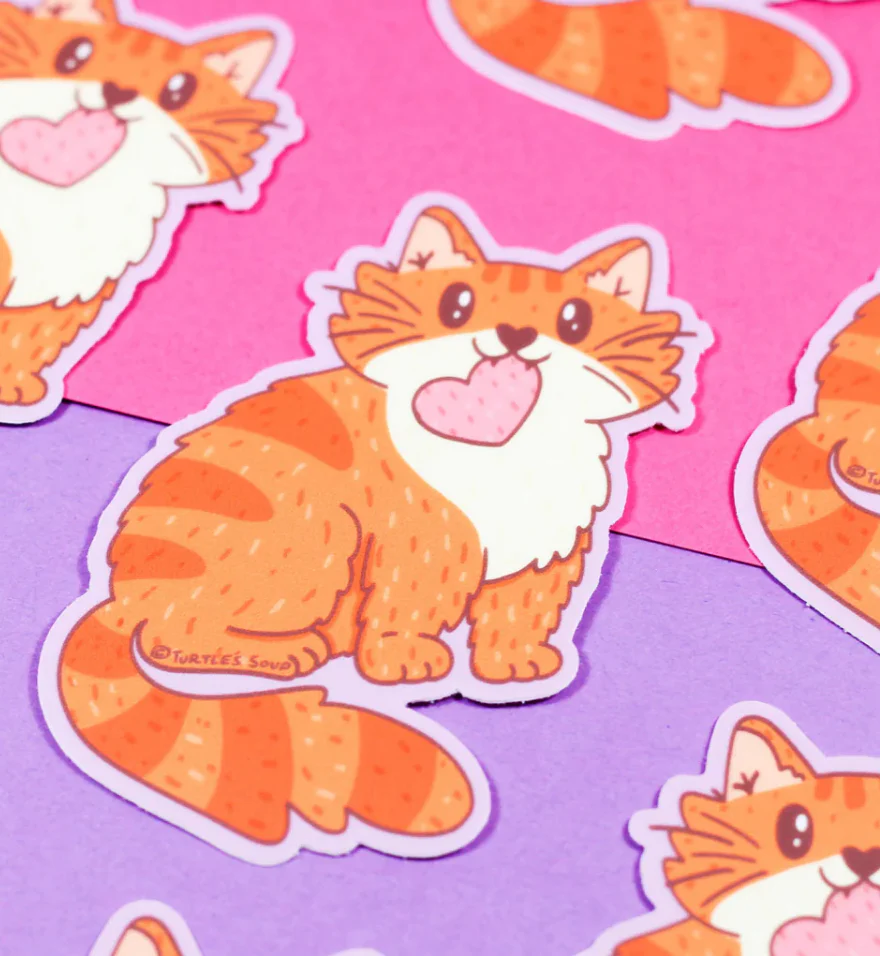 Orange Cat with Heart Sticker