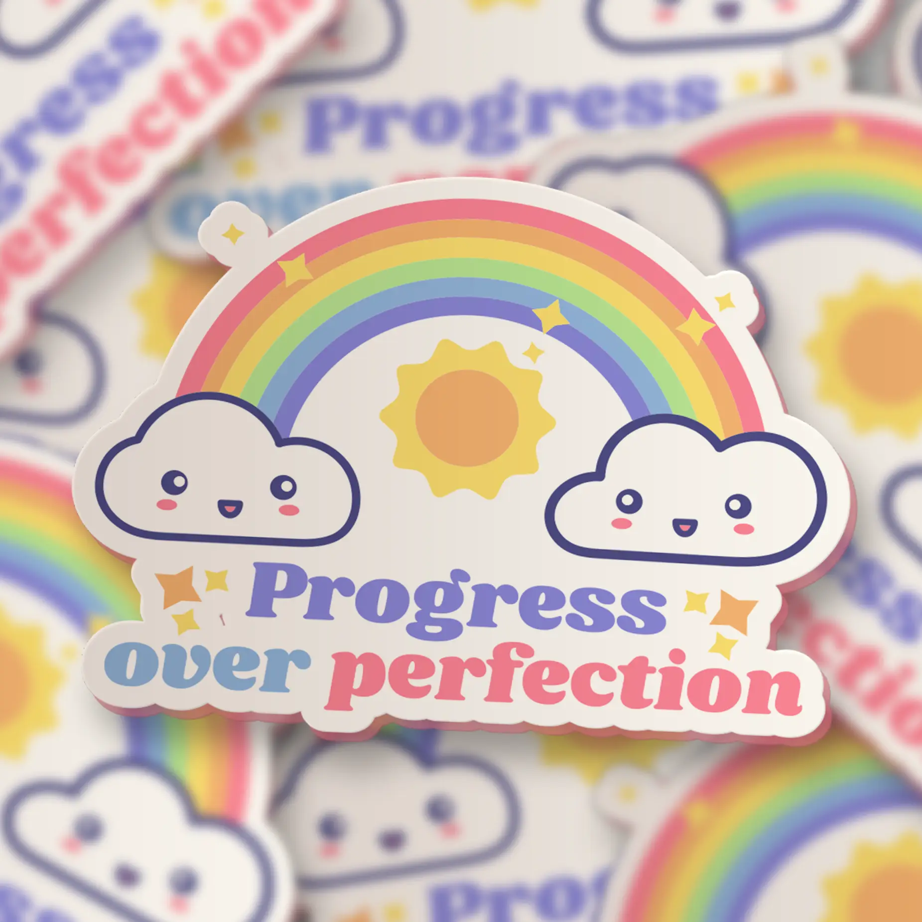 Progress Over Perfection Kawaii Rainbow Sticker