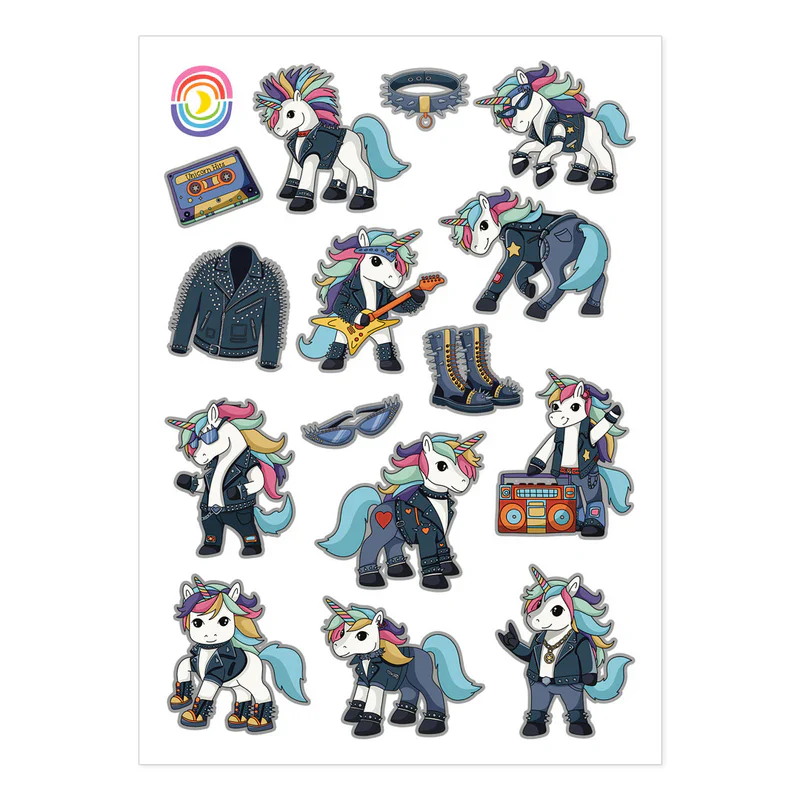 Rock n Roll Unicorn Foil Stickers