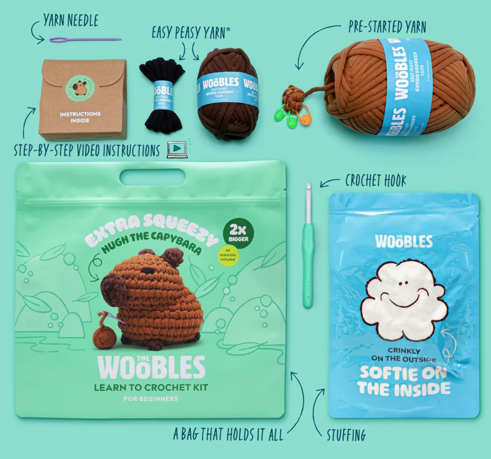 The Woobles Crochet Kit Extra Squeezy | Hugh the Capybara - Image 3