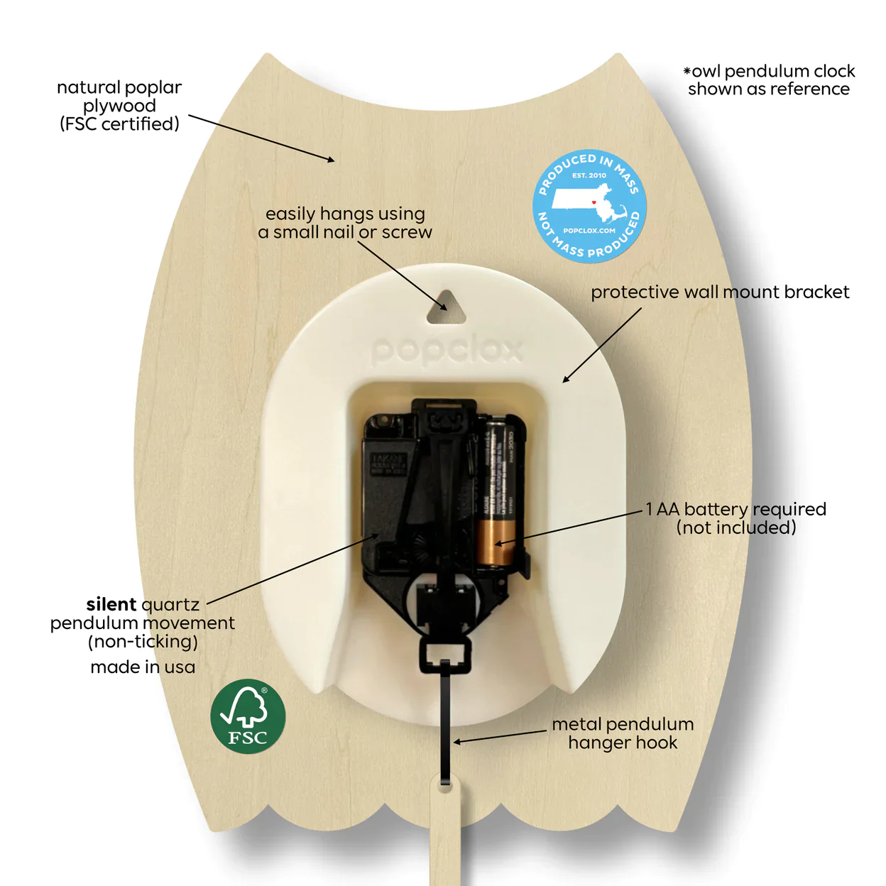 Wood Pendulum Clock | Mushroom - Image 3
