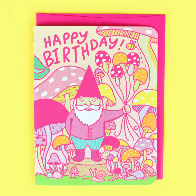 Woodland Gnome Fairy Mushroom Birthday Card